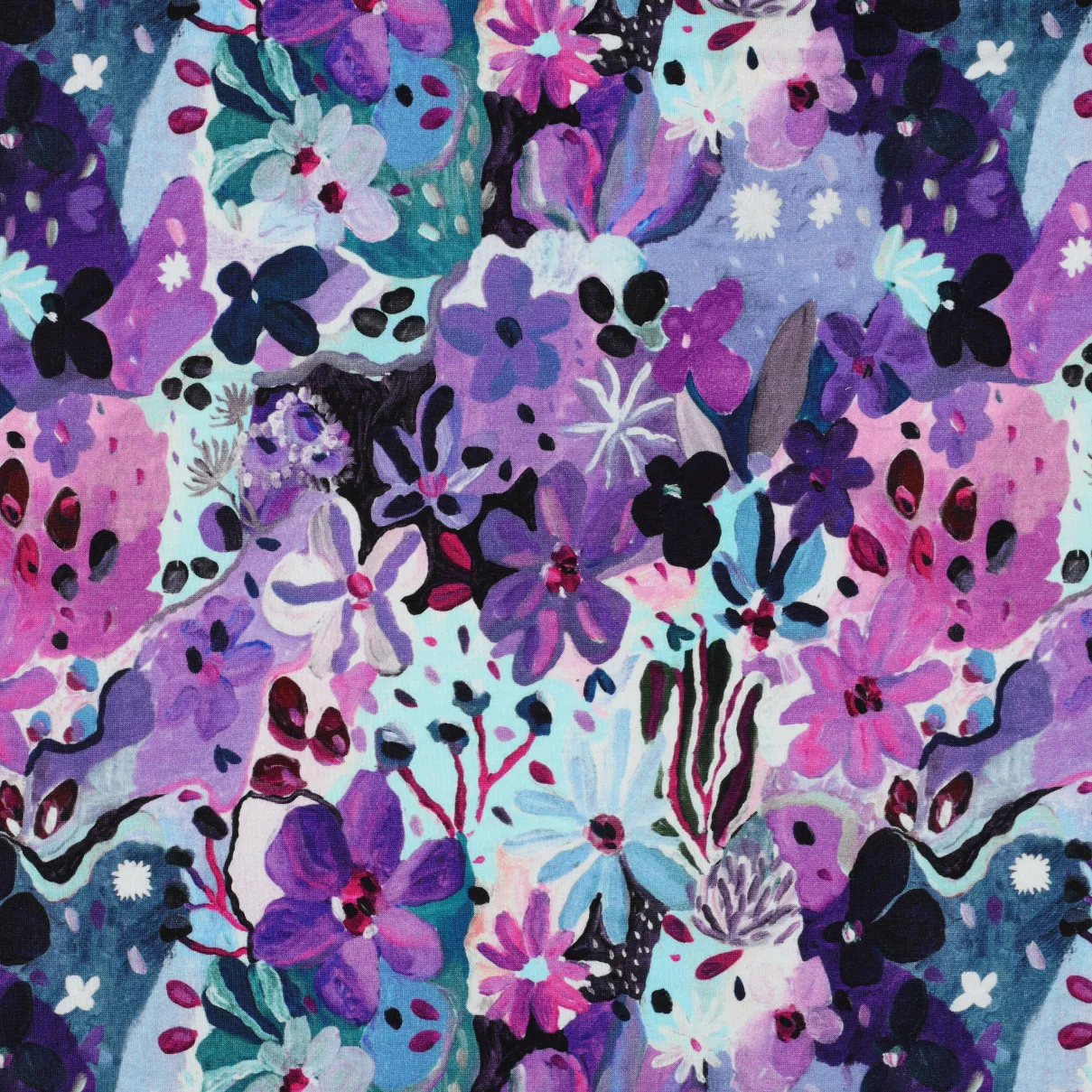 Gebrushte  french terry met lilakleurige bloemen - Nerida Hansen